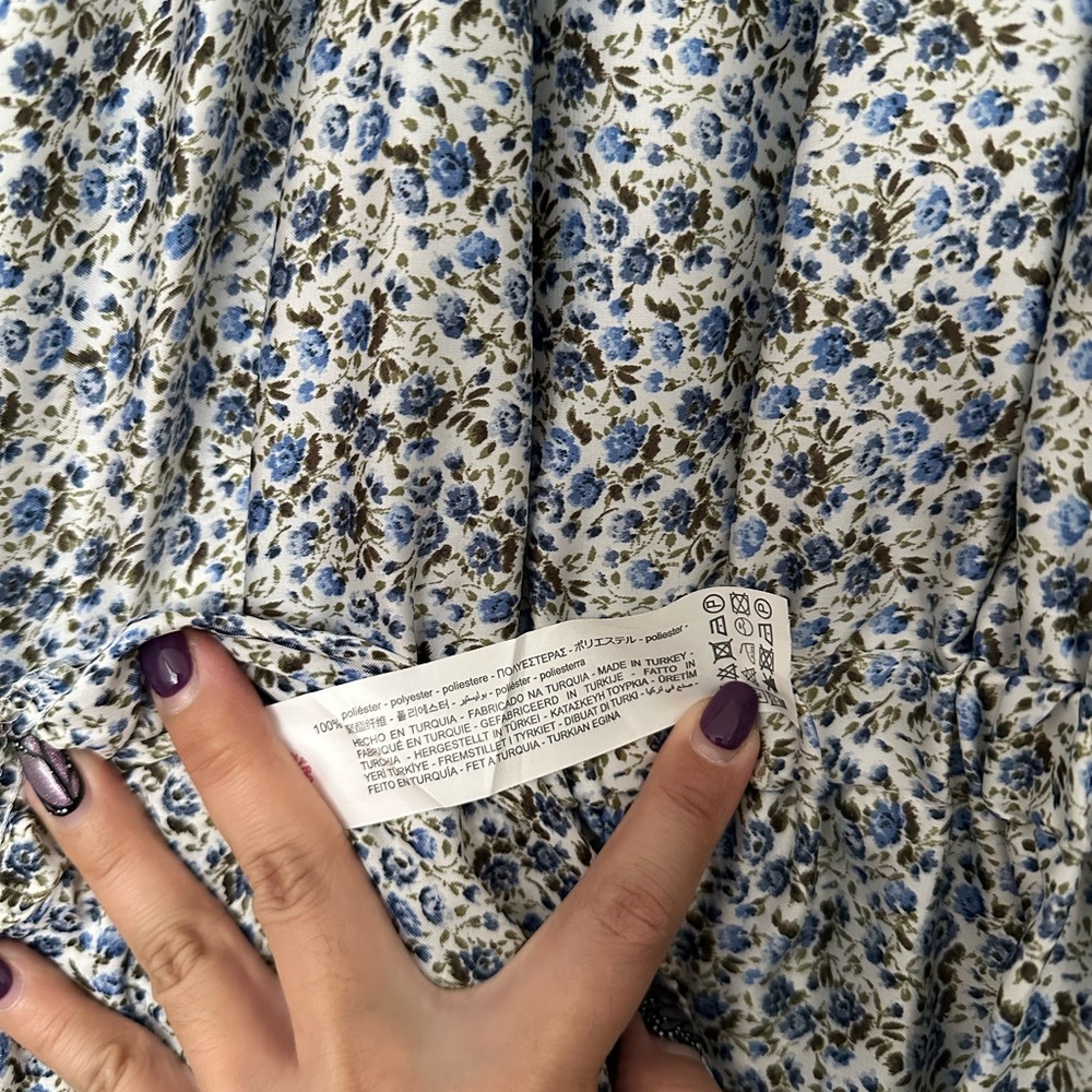 Zara Blue and White Floral Halter Satin Maxi Dress with High Low Hem Size S - Picture 3 of 8